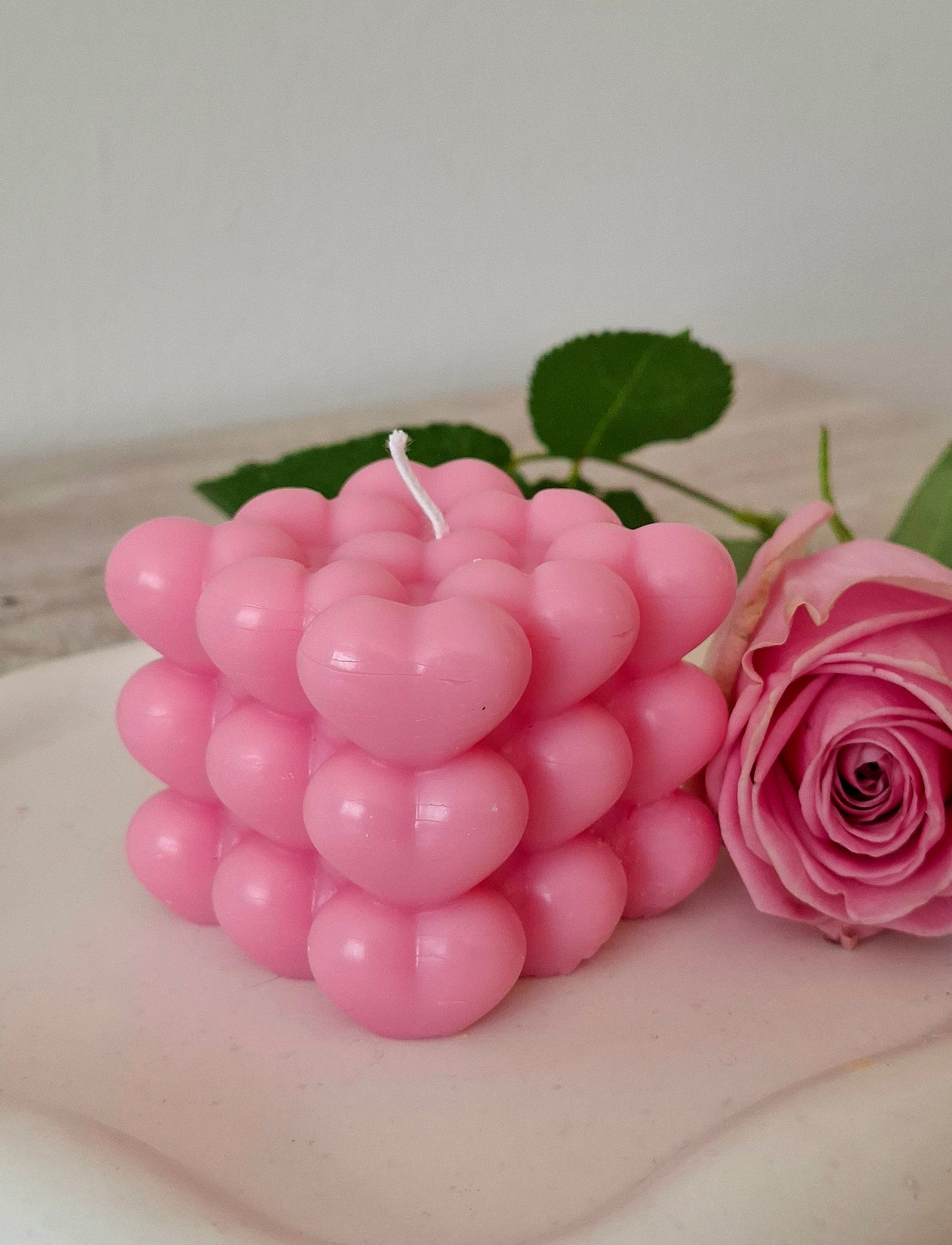 Mila - hartjes kaars roze & wit