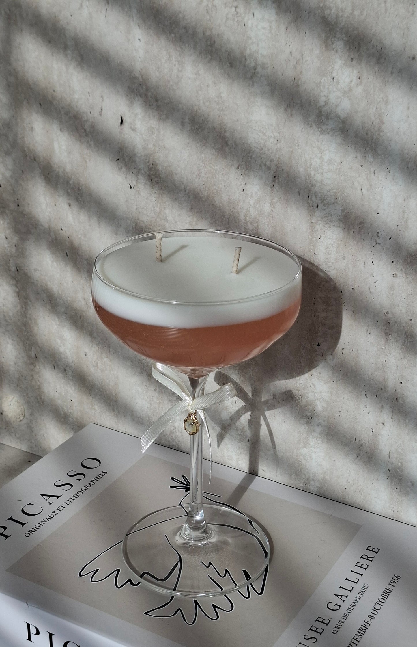 Roze Cocktailkaars met Glitters & Strik | Cadeau & Decoratie