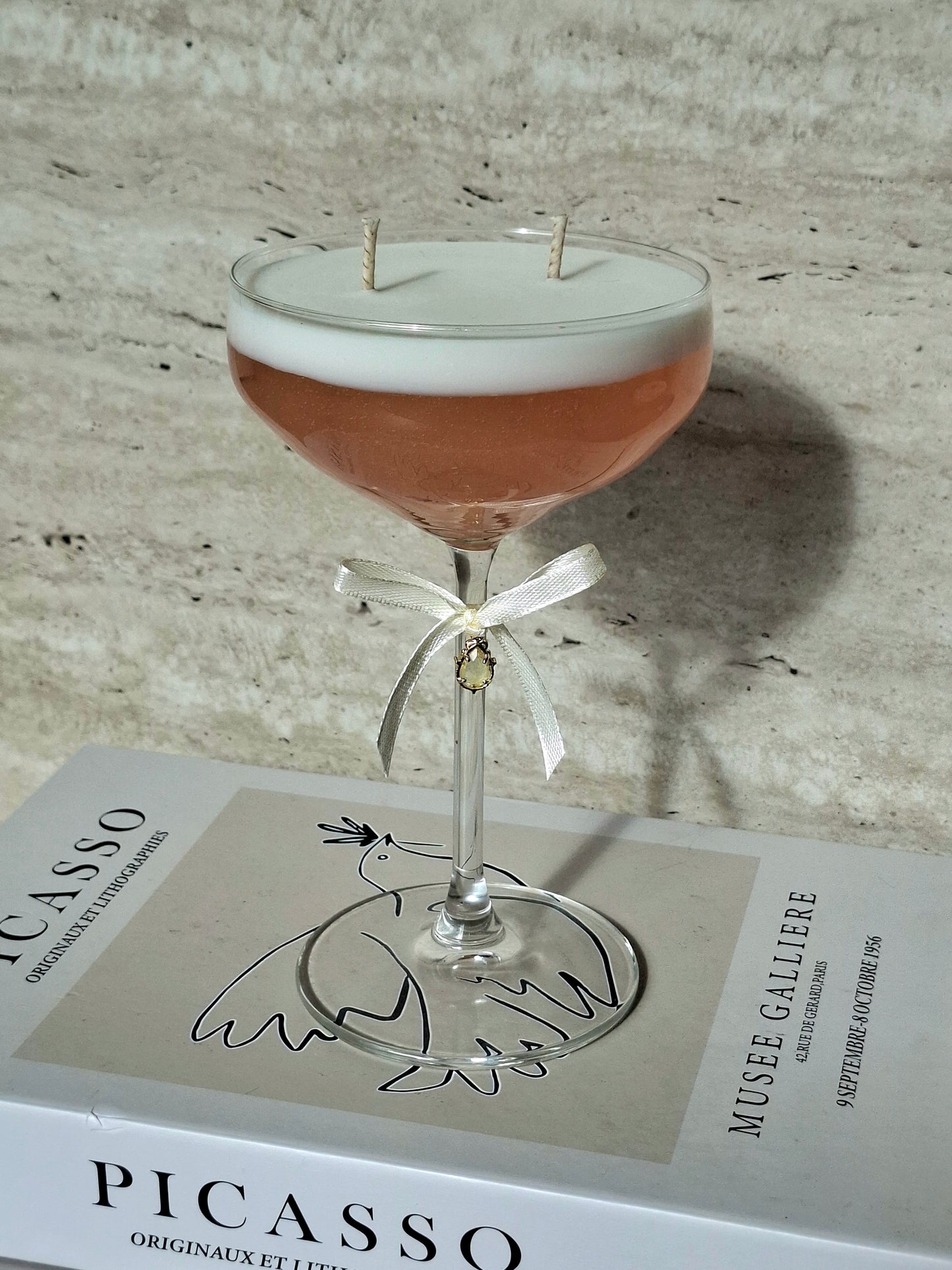 Roze Cocktailkaars met Glitters & Strik | Cadeau & Decoratie