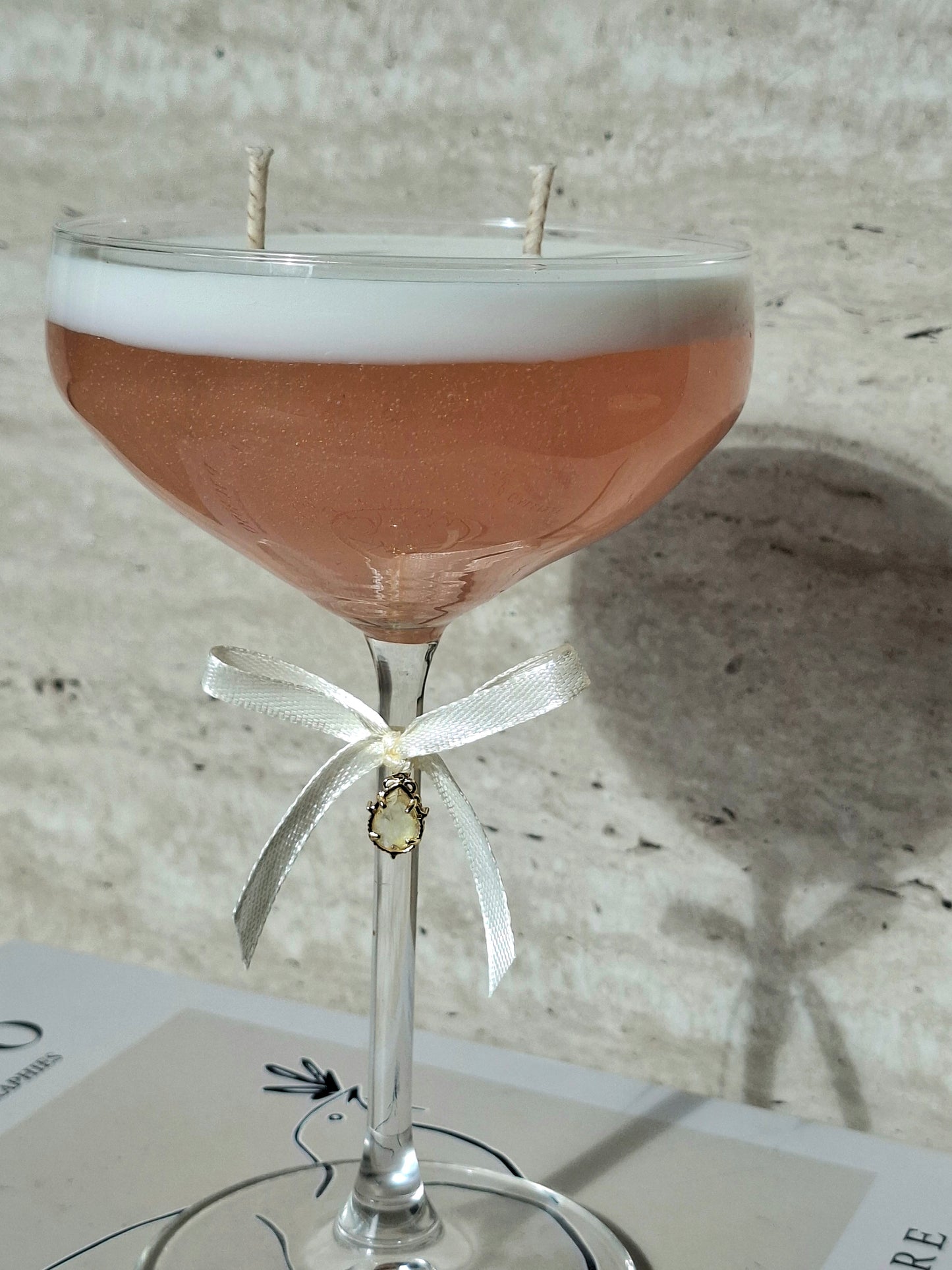 Roze Cocktailkaars met Glitters & Strik | Cadeau & Decoratie